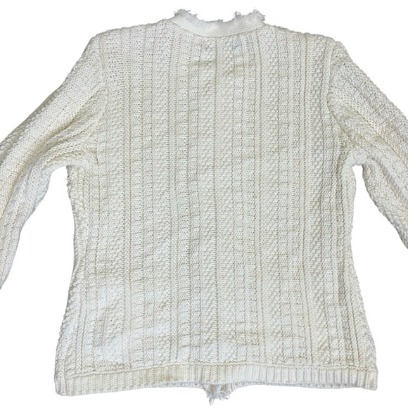 Tahari Button Up Fringe Cable Knit Cardigan Sweater Blazer Ivory Luxury Elegant - Picture 15 of 16